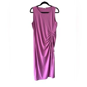 Lou & Grey Sleeveless Midi Dress in Magenta with Side Ruched Tie